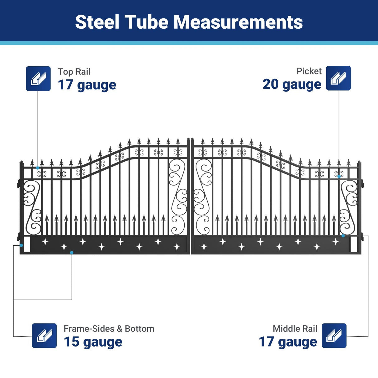 20' × 8' Steel Dual-Swing Driveway Gate with Deer Motif – Black