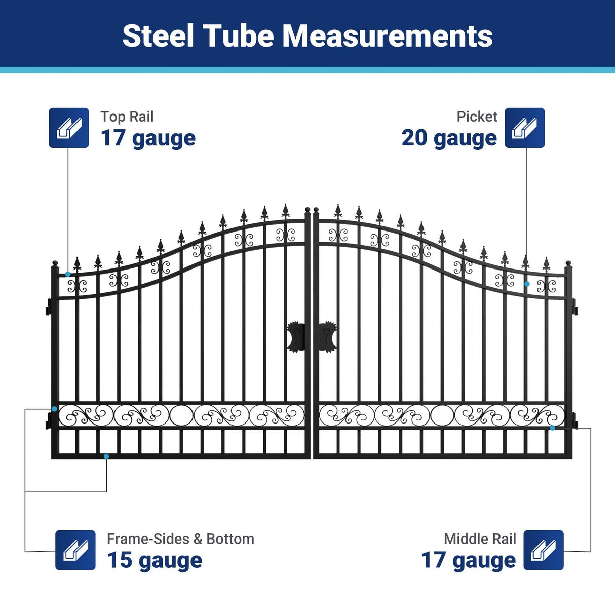14' × 8' Steel Dual-Swing Driveway Gate with Deer Motif – Black