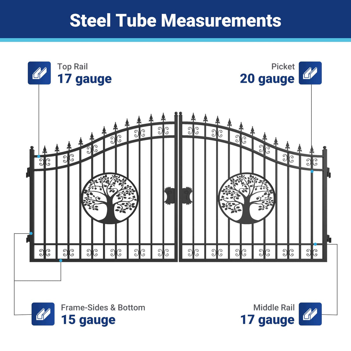 14' × 8' Steel Dual-Swing Driveway Gate with Deer Motif – Black