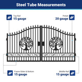 14' × 8' Galvanized-Steel Dual-Swing Driveway Gate with Tree Design