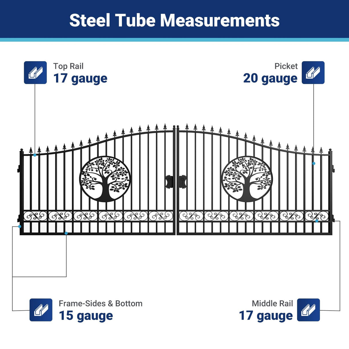 20' × 8' Steel Dual-Swing Driveway Gate with Deer Motif – Black