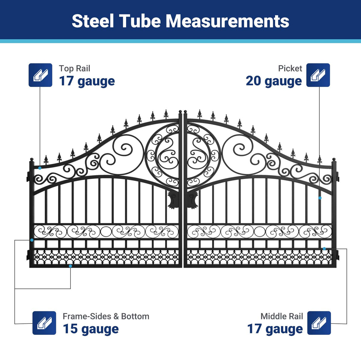 14' × 8' European-Style Galvanized-Steel Dual-Swing Driveway Gate