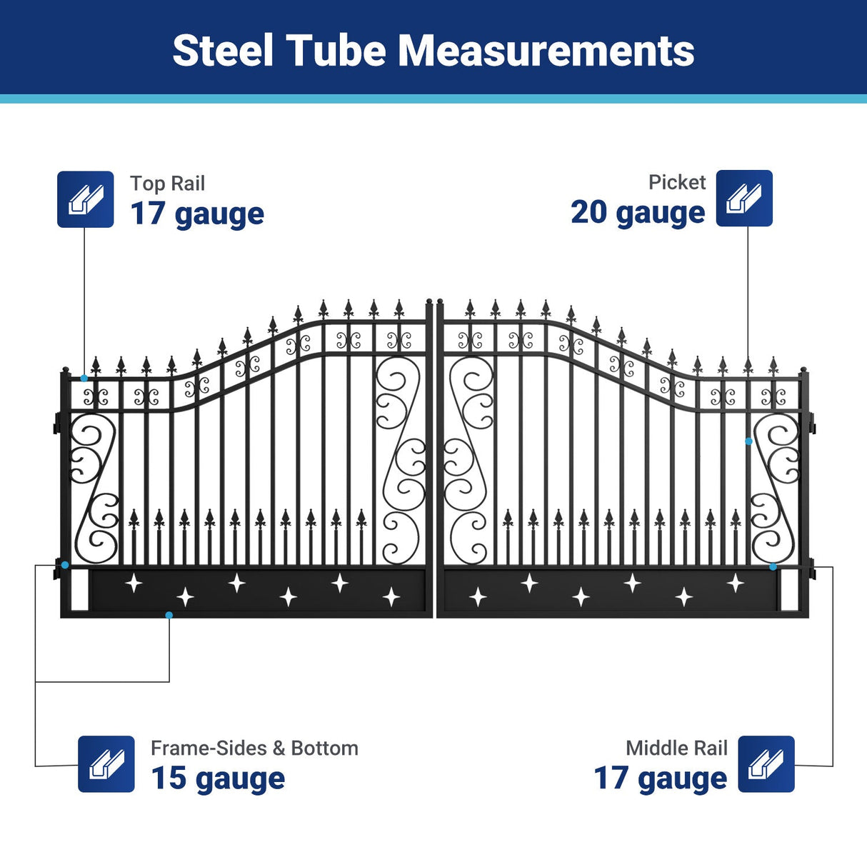 16' × 8' Hot-Dip Galvanized-Steel Dual-Swing Driveway Gate with Star Pattern