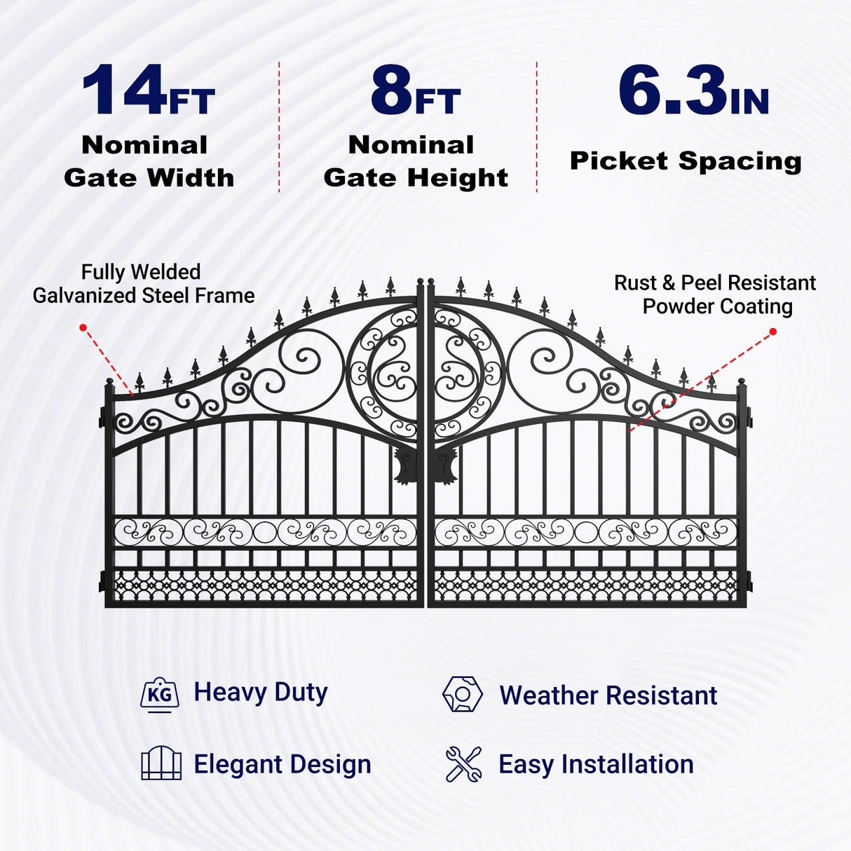 14' × 8' European-Style Galvanized-Steel Dual-Swing Driveway Gate