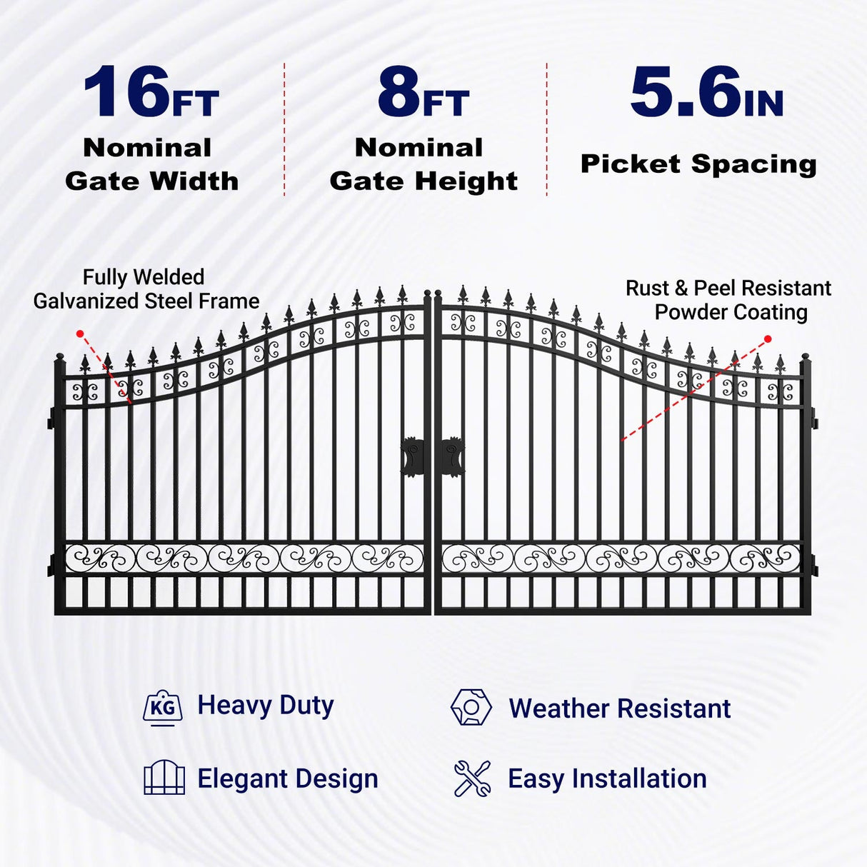 16' × 8' Minimalist Dual-Swing Metal Driveway Gate