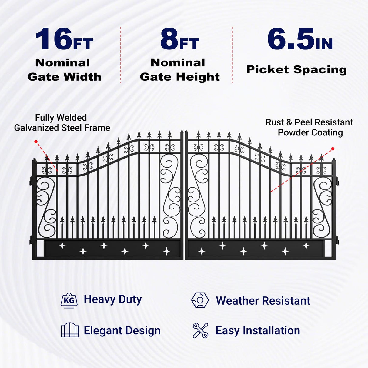 16' × 8' Hot-Dip Galvanized-Steel Dual-Swing Driveway Gate with Star Pattern