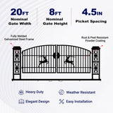 20' × 8' Powder-Coated Iron Dual-Swing Driveway Gate with Deer Motif