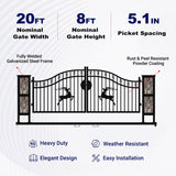 20' × 8' Powder-Coated Iron Dual-Swing Driveway Gate with Deer Motif