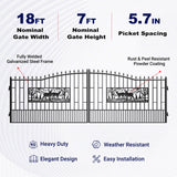 18.7' × 7.1' Powder-Coated Dual-Swing Driveway Gate with Deer Design