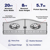 20' × 8' Steel Dual-Swing Driveway Gate with Deer Motif – Black