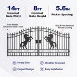 14' × 8' Galvanized-Steel Dual-Swing Driveway Gate with Horse Design