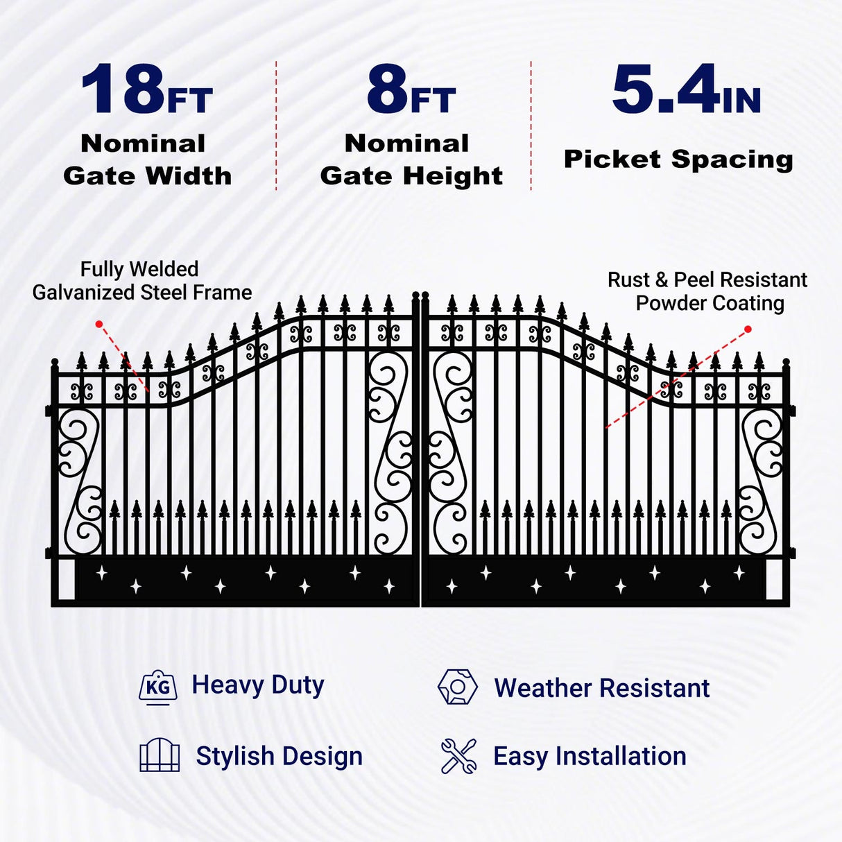 18' × 8' Heavy-Duty Steel Dual-Swing Driveway Gate