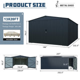13' × 20' Upgraded Metal Garage Shed with Double Front Doors & Side Entry