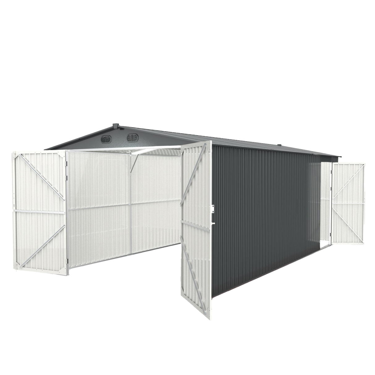 10' × 20' Galvanized-Steel Storage Shed with Double Front Doors & Side Entry