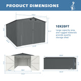 10' × 20' Galvanized-Steel Storage Shed with Double Front Doors & Side Entry