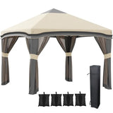 Outsunny 10x10ft Pop Up Gazebo Tent with Netting Height Adjustable Outdoor Party Shelter with Wheeled Carry Bag