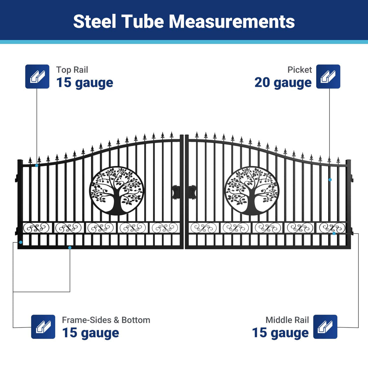 20' × 8' Heavy-Duty Steel Dual-Swing Driveway Gate with Reinforced Uprights