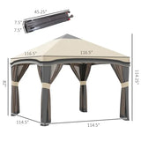 Outsunny 10x10ft Pop Up Gazebo Tent with Netting Height Adjustable Outdoor Party Shelter with Wheeled Carry Bag