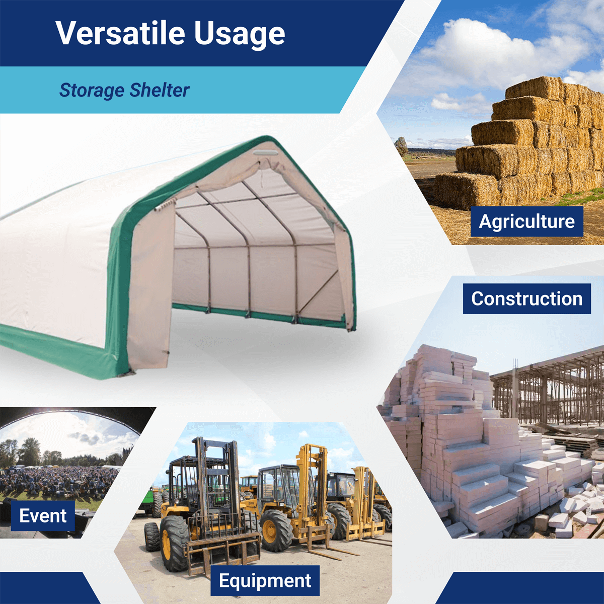 Installed example of Gold Mountain 20' × 20' × 12' Single-Truss Storage Shelter — view 6