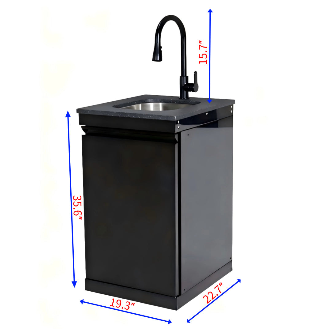 20" Stainless Steel Outdoor Sink Cabinet with Faucet & Lockable Storage – Black