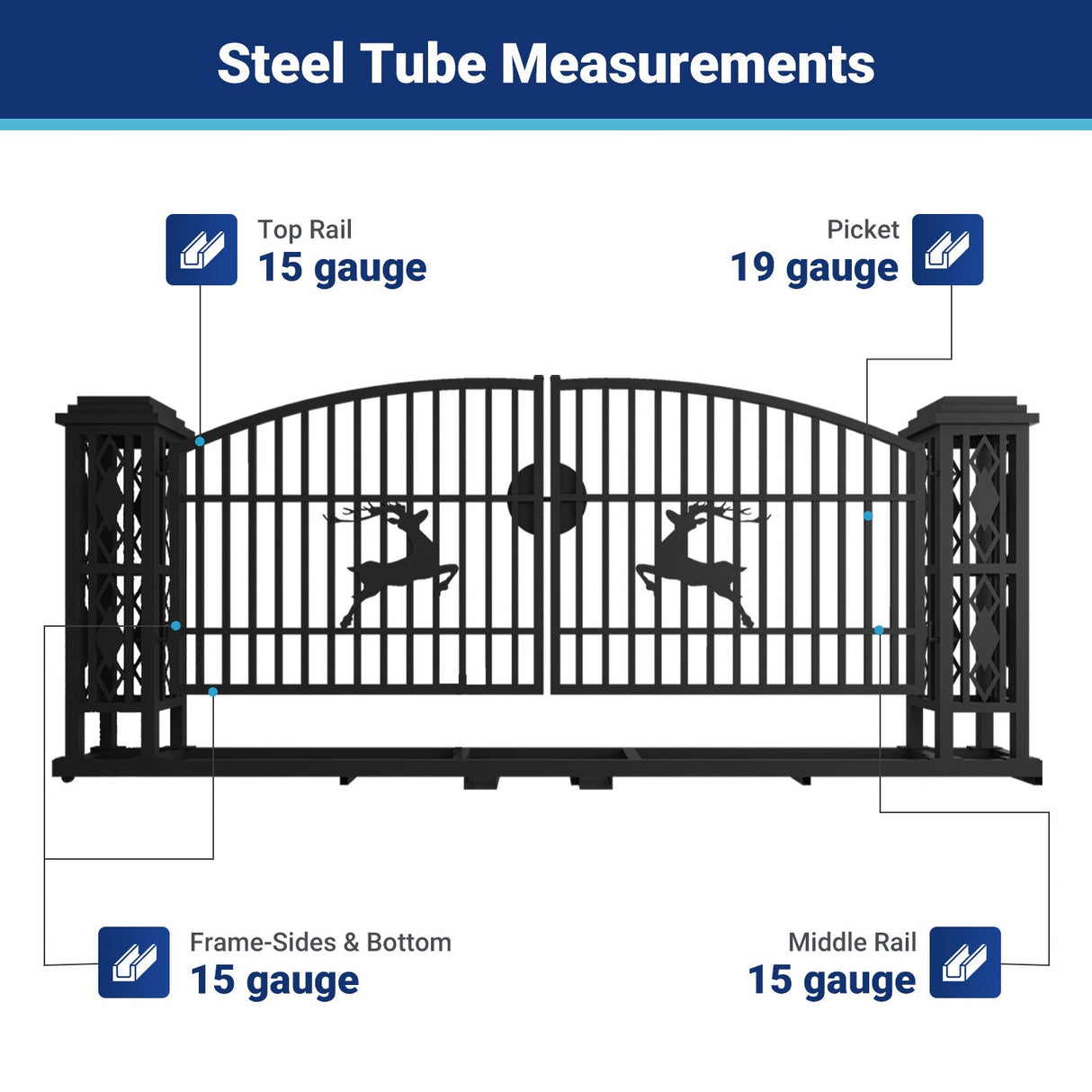 20' × 8' Powder-Coated Iron Dual-Swing Driveway Gate with Deer Motif