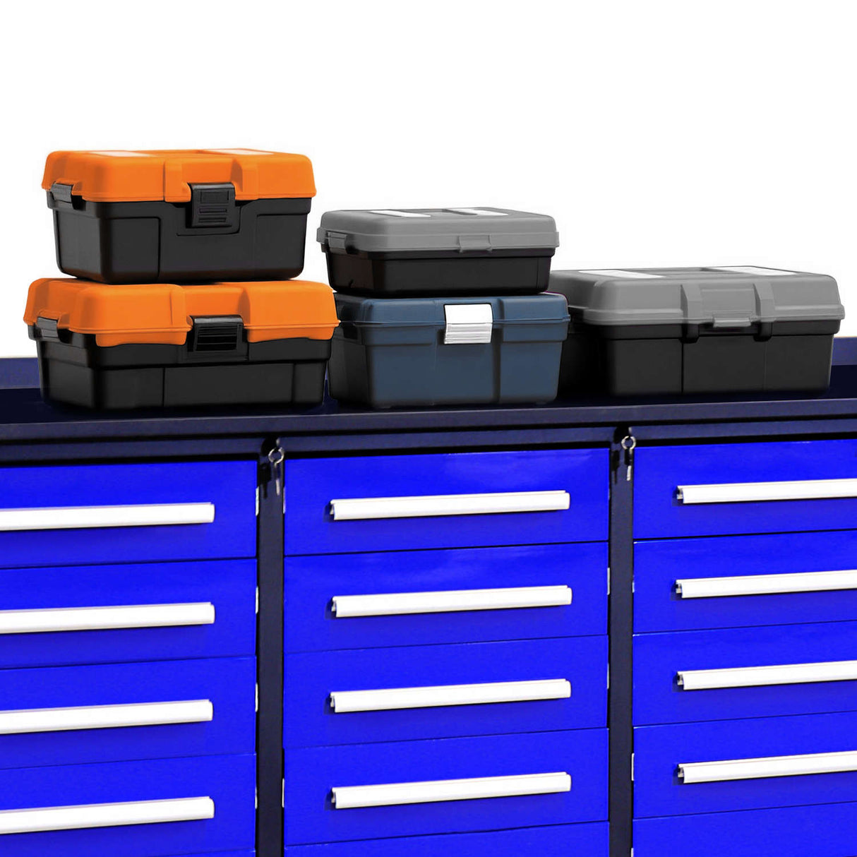 10' Mobile 25-Drawer Steel Storage Workbench with Plywood-Lined Top