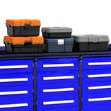 10' Mobile 25-Drawer Steel Storage Workbench with Plywood-Lined Top
