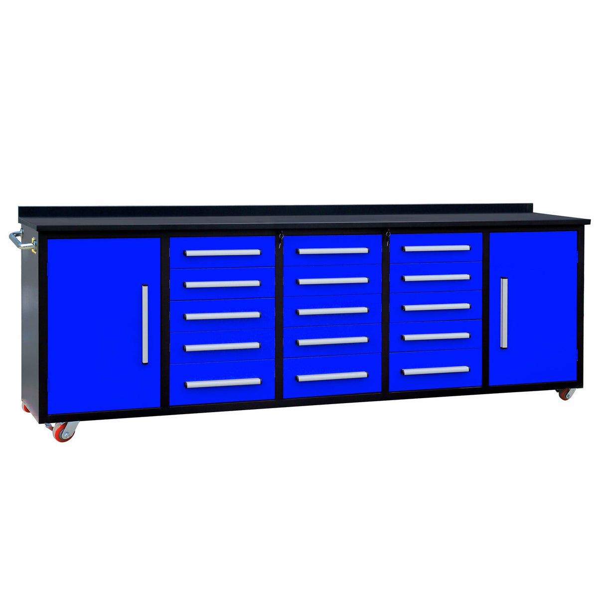 10' Mobile 15-Drawer Steel Storage Workbench with Plywood-Lined Top