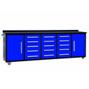 10' Mobile 15-Drawer Steel Storage Workbench with Plywood-Lined Top