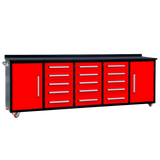 10' Mobile 15-Drawer Steel Storage Workbench with Plywood-Lined Top