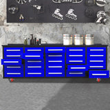 10' Mobile 25-Drawer Steel Storage Workbench with Plywood-Lined Top