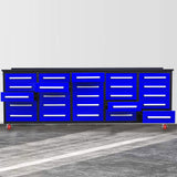 10' Mobile 25-Drawer Steel Storage Workbench with Plywood-Lined Top
