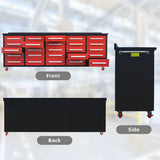 10' Mobile 25-Drawer Steel Storage Workbench with Plywood-Lined Top