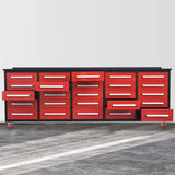 10' Mobile 25-Drawer Steel Storage Workbench with Plywood-Lined Top