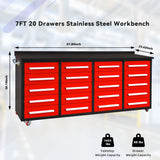 7' Heavy-Duty Garage Workbench Cabinet with 20 Drawers