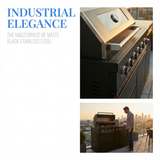 65" Outdoor Kitchen with 4-Burner Grill, Side Burner & Refrigerator – Black