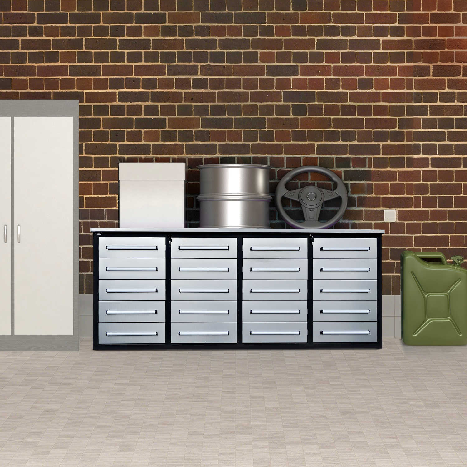 7' Heavy-Duty Garage Workbench Cabinet with 20 Drawers