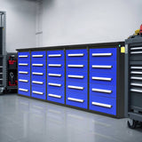 10' Heavy-Duty 25-Drawer Steel Workbench – Stationary