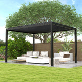 Adjustable Louvered Pergola with Hand Crank & Drainage System – Black
