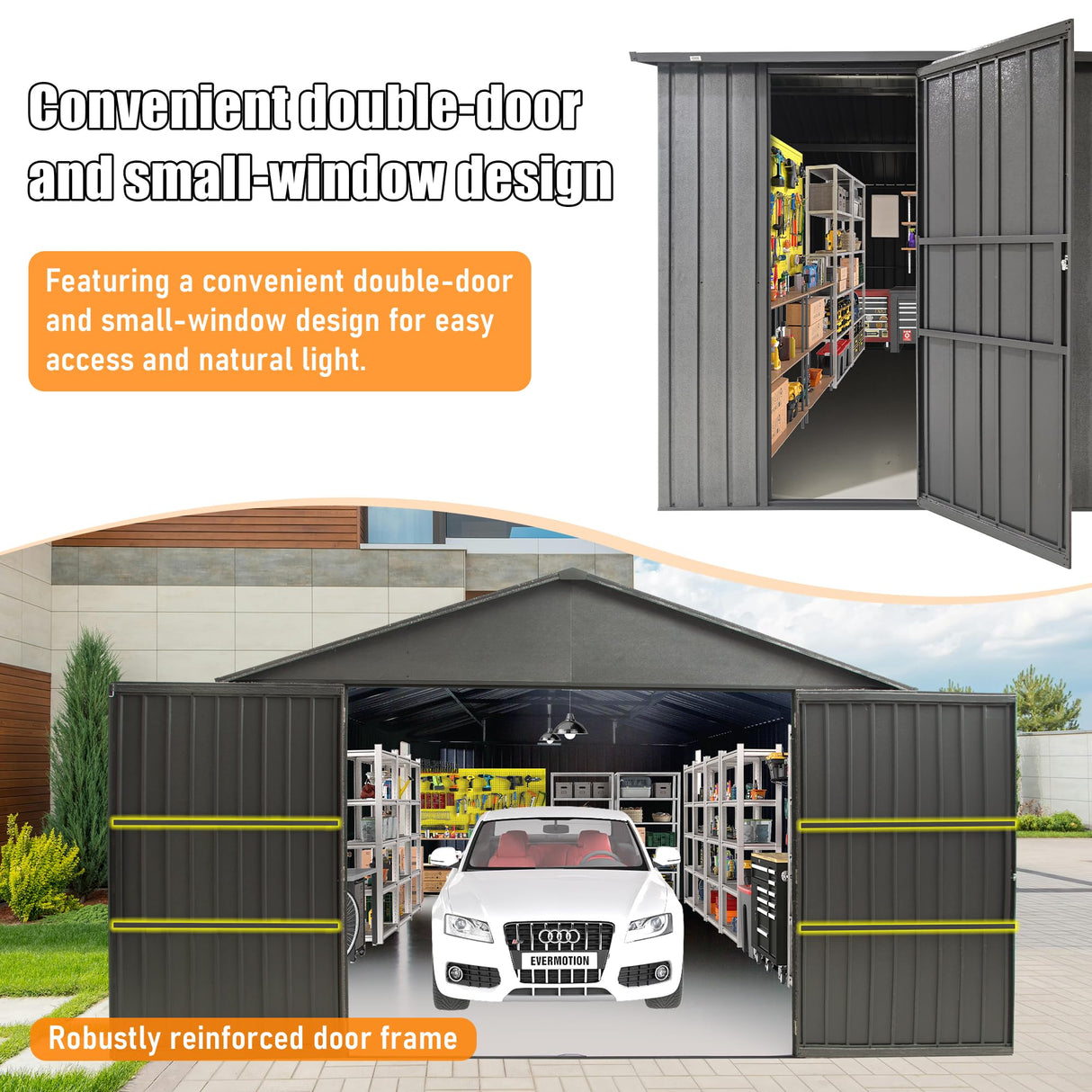 12' × 20' Outdoor Metal Garage Shed with Side Entry, Window & Ventilation