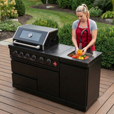 65" Outdoor Kitchen with 4-Burner Grill, Round Side Burner & Refrigerator – Black