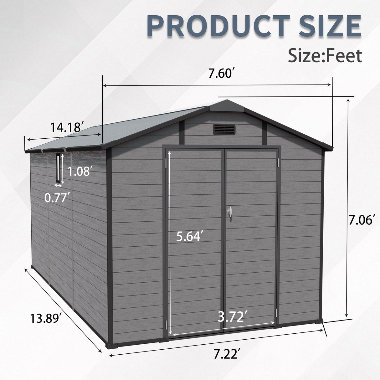 8' × 14' Lockable Resin Outdoor Storage Shed with Two Windows & Three Air Vents