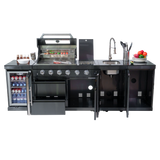 104" Propane Outdoor Kitchen with 4-Burner Grill, Refrigerator & Storage – Black