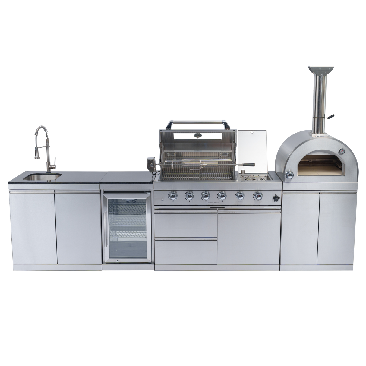 125" 107,000 BTU Outdoor Kitchen with 4-Burner Grill, Pizza Oven & Refrigerator