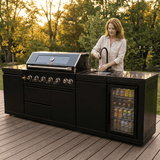 102" 85,000 BTU Outdoor Kitchen with 6-Burner Grill, Refrigerator & Sink – Black