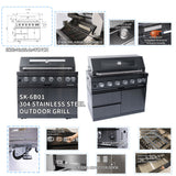 85" Natural Gas Outdoor Kitchen with 6-Burner Grill, Refrigerator, Rotisserie & Sink – Black