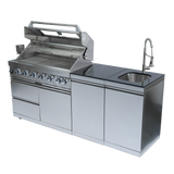 6-Burner 85,000 BTU Stainless Steel Outdoor Kitchen Island with Sink & Storage – Silver