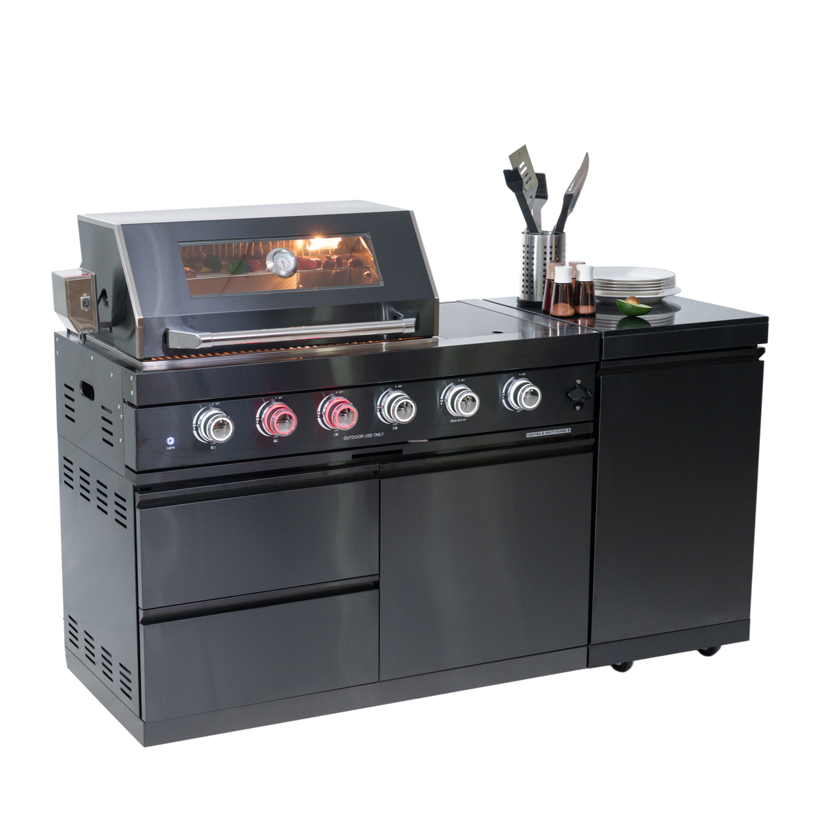 65" Propane Outdoor Kitchen with 4-Burner Grill, Side Burner & Rotisserie – Black