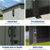 6' × 8' Outdoor Resin Storage Shed with Windows, Skylight & Ventilation