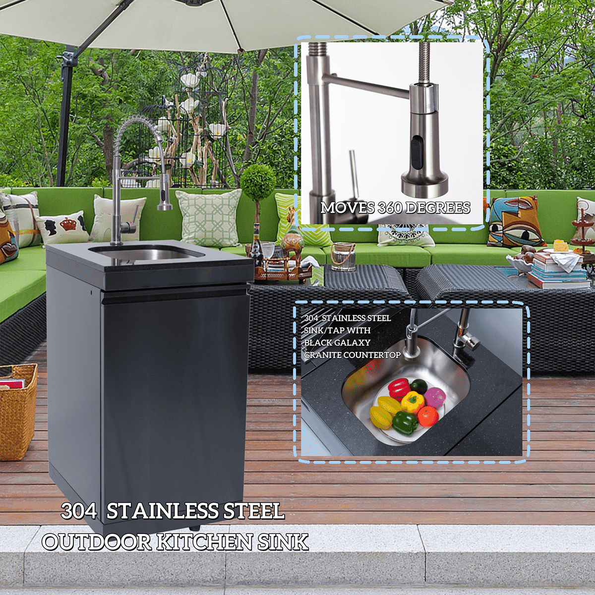 104" Propane Outdoor Kitchen with 4-Burner Grill, Refrigerator & Storage – Black